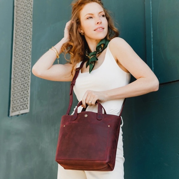 Portland Leather Goods Mini Crossbody Tote in Merlot - Picture 7 of 7
